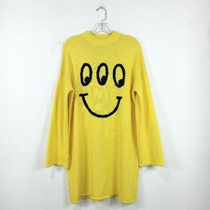 Lazy Oaf Yellow Strange Face Happy Sad Oversized Sweater Dress Size Small